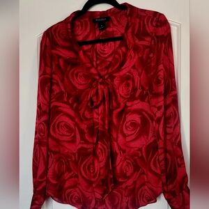 WHBM Red Rose Pattern Silk Blouse